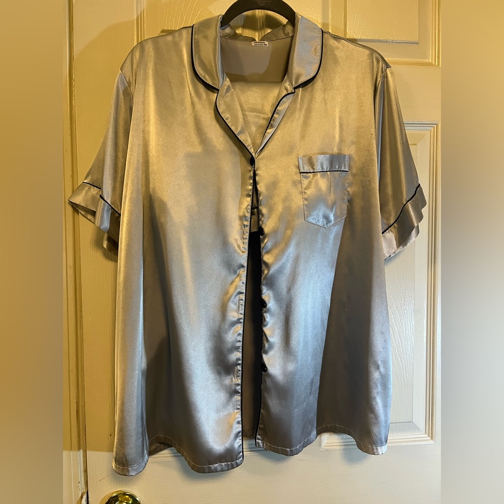 Silky Silver Short Sleeve Pajama Set